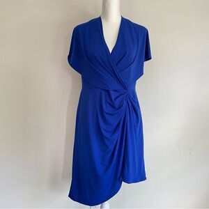 Cushnie Cobalt Blue Faux Wrap Draped V Neck Dress Women’s Size 6